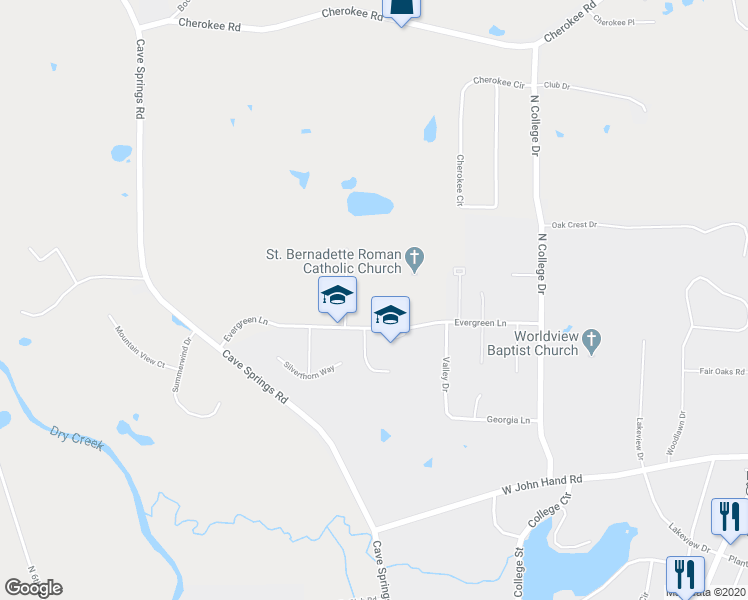 map of restaurants, bars, coffee shops, grocery stores, and more near 152 Evergreen Lane in Cedartown