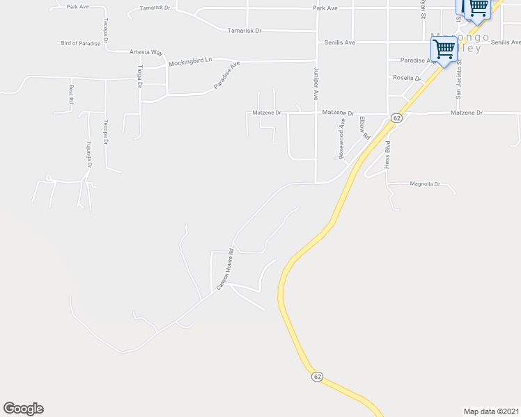 map of restaurants, bars, coffee shops, grocery stores, and more near Canyon House Road in Morongo Valley