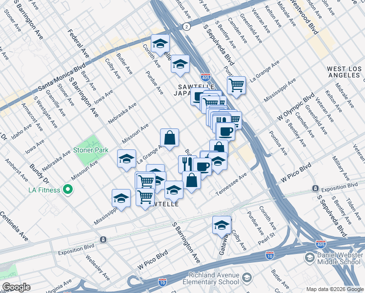 map of restaurants, bars, coffee shops, grocery stores, and more near 2031 Butler Avenue in Los Angeles