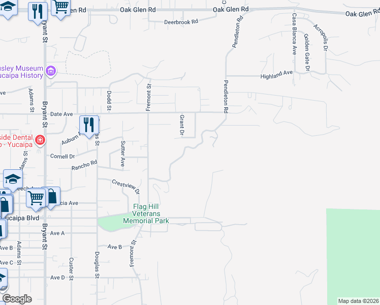map of restaurants, bars, coffee shops, grocery stores, and more near 35841 Cornell Drive in Yucaipa