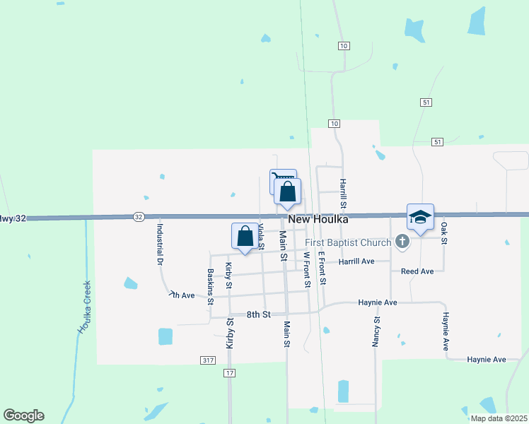 map of restaurants, bars, coffee shops, grocery stores, and more near 311-681 3rd Avenue East in New Houlka