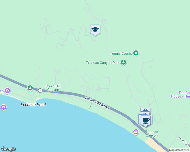 map of restaurants, bars, coffee shops, grocery stores, and more near 31217 Bailard Road in Malibu