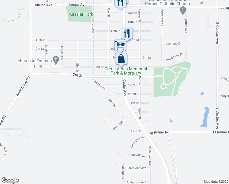 map of restaurants, bars, coffee shops, grocery stores, and more near 18642 5th Street in Bloomington