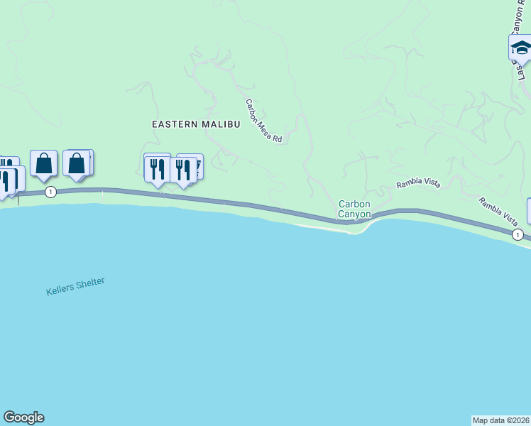 map of restaurants, bars, coffee shops, grocery stores, and more near 22028 California 1 in Malibu
