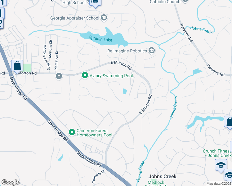 map of restaurants, bars, coffee shops, grocery stores, and more near 10575 Wren Ridge Road in Alpharetta