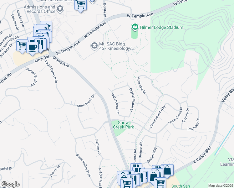 map of restaurants, bars, coffee shops, grocery stores, and more near 21614 Laurel Court in Walnut