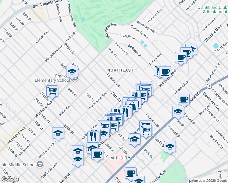 map of restaurants, bars, coffee shops, grocery stores, and more near 1022 26th Street in Santa Monica