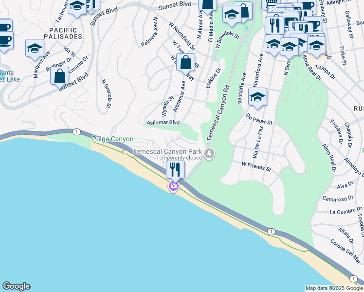 map of restaurants, bars, coffee shops, grocery stores, and more near 36 Copra Lane in Los Angeles