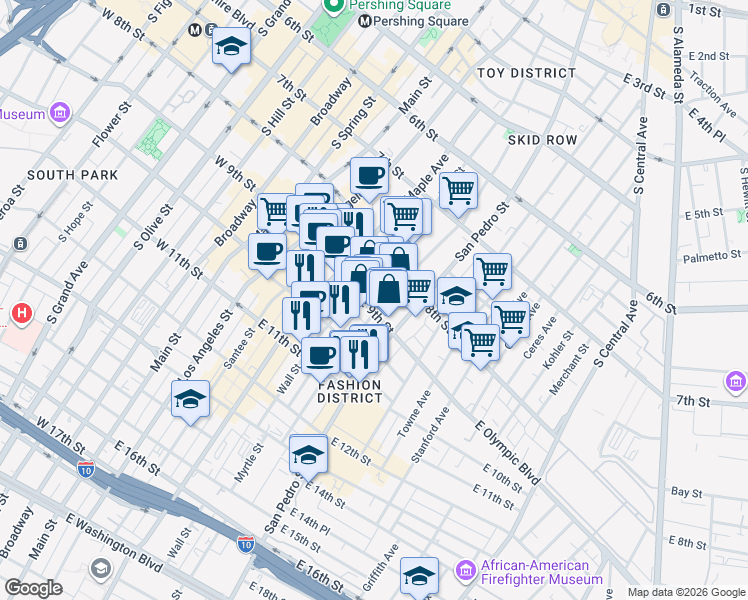 map of restaurants, bars, coffee shops, grocery stores, and more near in Los Angeles