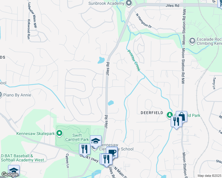 map of restaurants, bars, coffee shops, grocery stores, and more near 3716 McGuire Street in Kennesaw