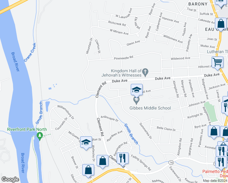 map of restaurants, bars, coffee shops, grocery stores, and more near 102 Dundee Lane in Columbia