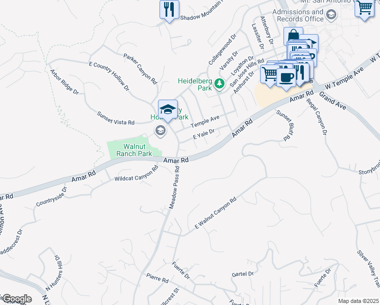 map of restaurants, bars, coffee shops, grocery stores, and more near 20160 Stanford Court in Walnut