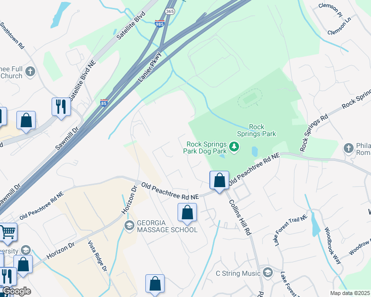 map of restaurants, bars, coffee shops, grocery stores, and more near 2979 Arden Ridge Terrace in Suwanee