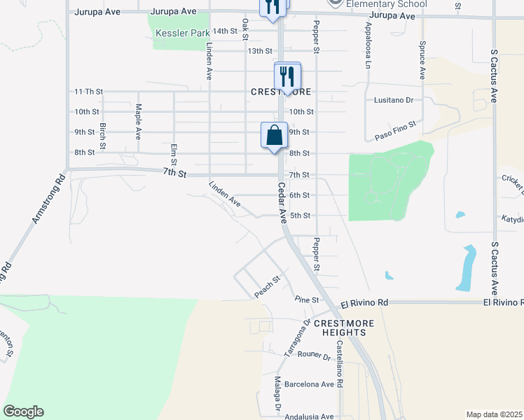 map of restaurants, bars, coffee shops, grocery stores, and more near 18642 5th Street in Bloomington