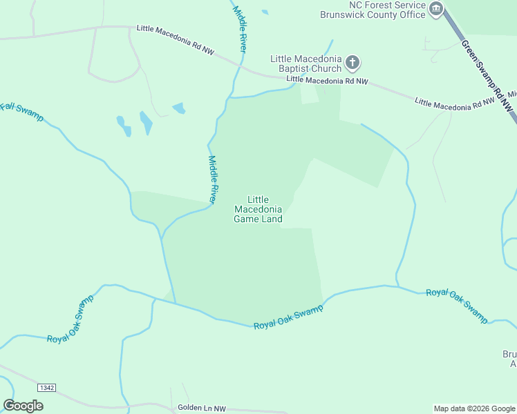 map of restaurants, bars, coffee shops, grocery stores, and more near 309 Little Macedonia Road Northwest in Brunswick County