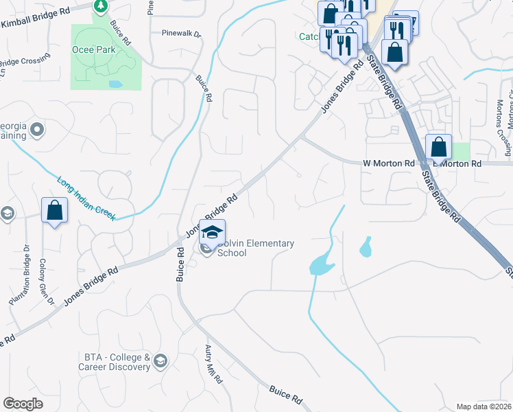 map of restaurants, bars, coffee shops, grocery stores, and more near 445 Edgehill Place in Alpharetta