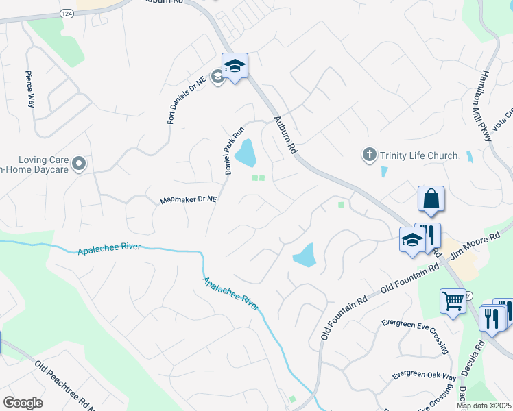 map of restaurants, bars, coffee shops, grocery stores, and more near 2684 Rocky Knoll Court in Dacula