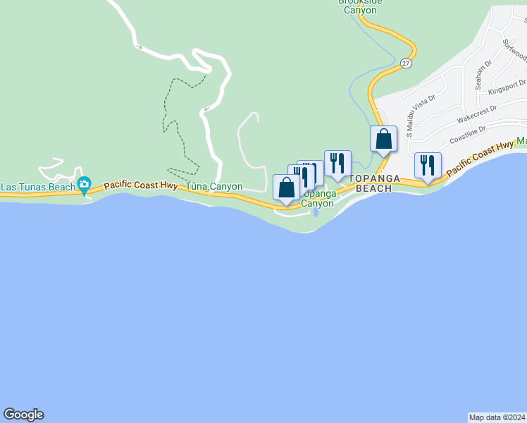 map of restaurants, bars, coffee shops, grocery stores, and more near 18860 Pacific Coast Highway in Malibu