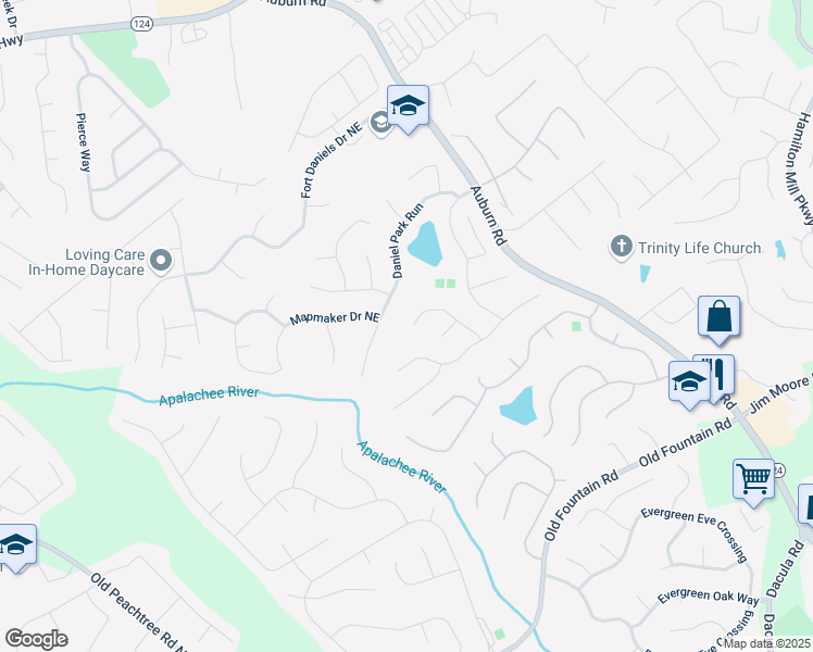 map of restaurants, bars, coffee shops, grocery stores, and more near 1641 Rocky Knoll Lane in Dacula