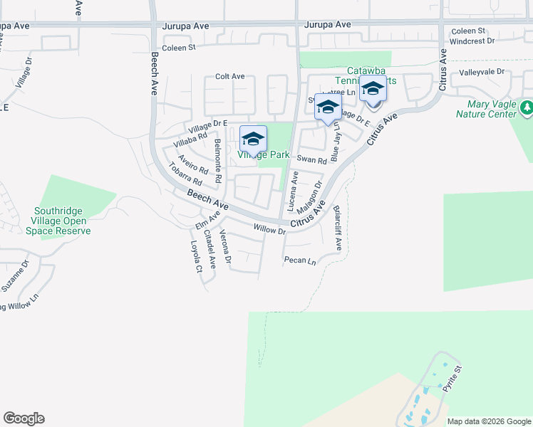 map of restaurants, bars, coffee shops, grocery stores, and more near 15588 Willow Drive in Fontana