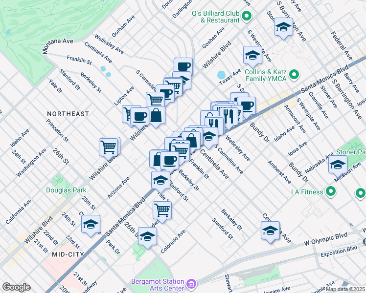 map of restaurants, bars, coffee shops, grocery stores, and more near in Los Angeles