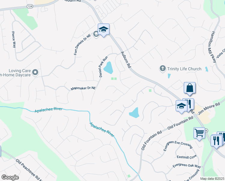 map of restaurants, bars, coffee shops, grocery stores, and more near 2684 Rocky Knoll Court in Dacula