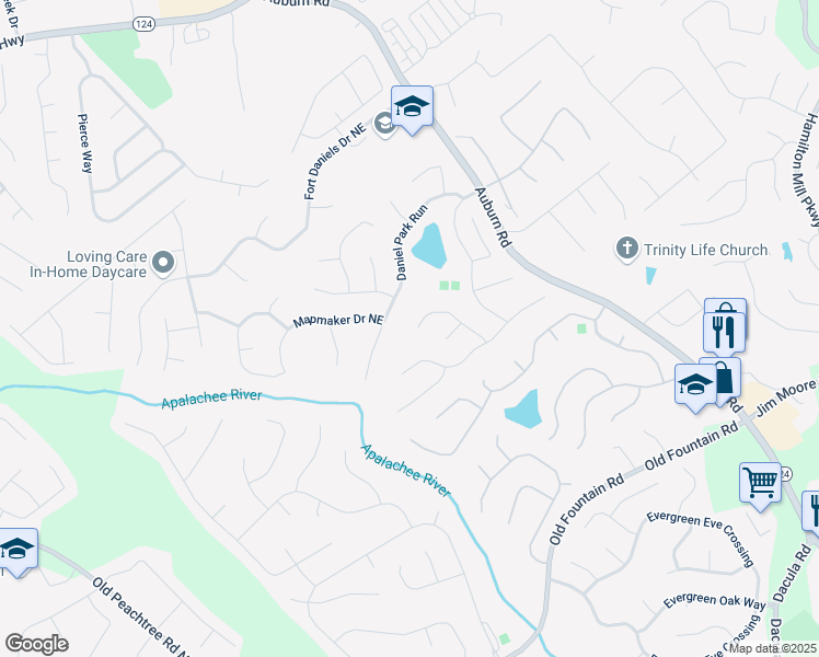 map of restaurants, bars, coffee shops, grocery stores, and more near 1641 Rocky Knoll Lane in Dacula