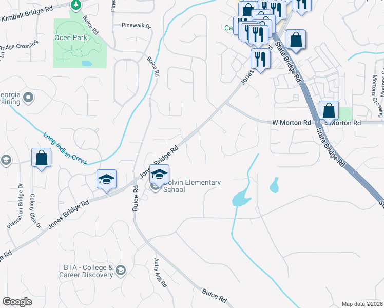 map of restaurants, bars, coffee shops, grocery stores, and more near 445 Edgehill Place in Alpharetta