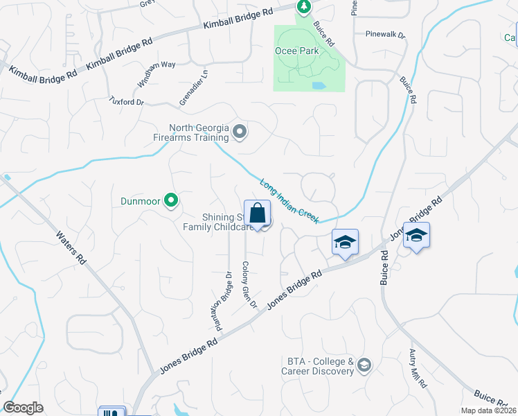 map of restaurants, bars, coffee shops, grocery stores, and more near 105 Brooks Bridge Court in Alpharetta