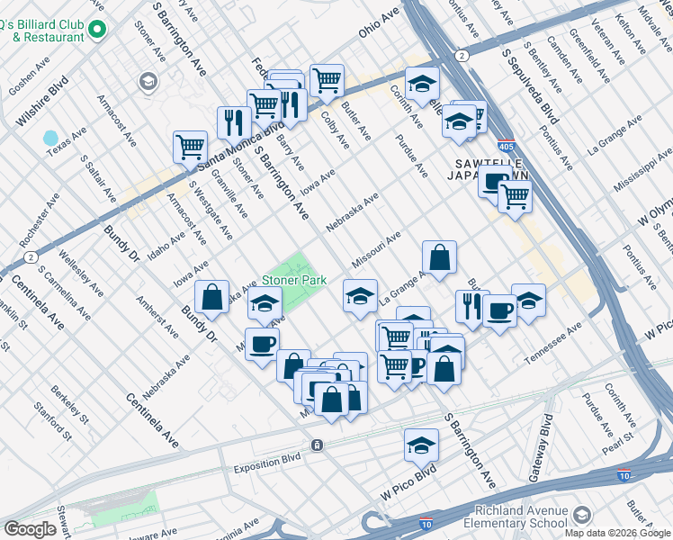 map of restaurants, bars, coffee shops, grocery stores, and more near in Los Angeles