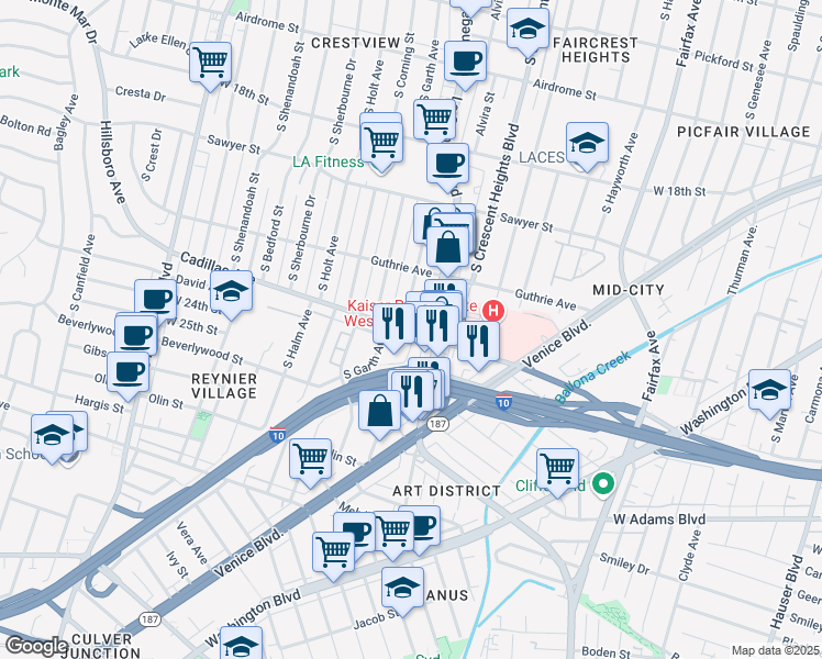 map of restaurants, bars, coffee shops, grocery stores, and more near in Los Angeles