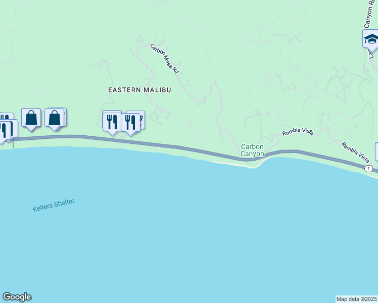 map of restaurants, bars, coffee shops, grocery stores, and more near 22028 California 1 in Malibu