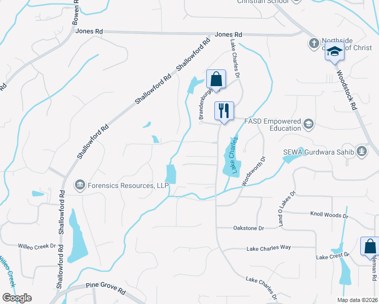map of restaurants, bars, coffee shops, grocery stores, and more near 8 Meeting Street in Roswell