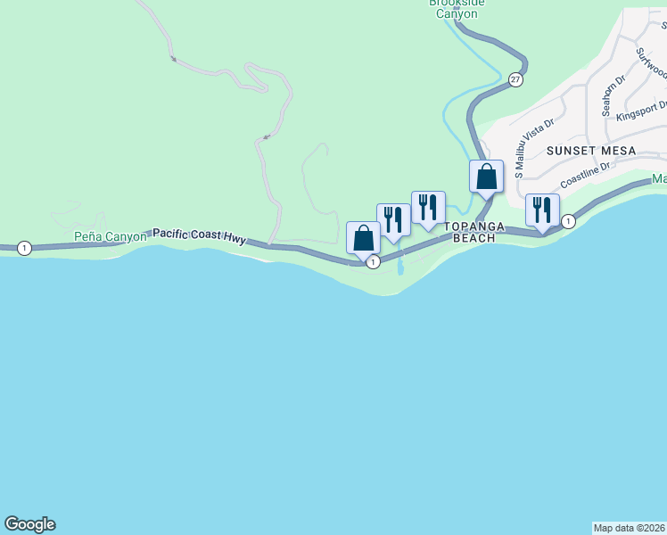 map of restaurants, bars, coffee shops, grocery stores, and more near 18860 Pacific Coast Highway in Malibu