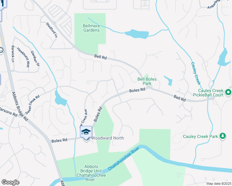 map of restaurants, bars, coffee shops, grocery stores, and more near 10560 Montclair Way in Duluth