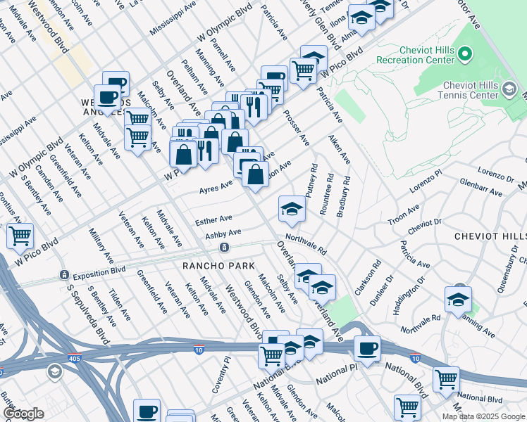 map of restaurants, bars, coffee shops, grocery stores, and more near in Los Angeles