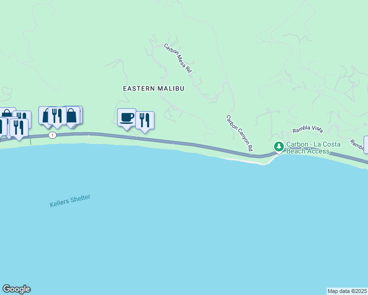 map of restaurants, bars, coffee shops, grocery stores, and more near 22102 Pacific Coast Highway in Malibu
