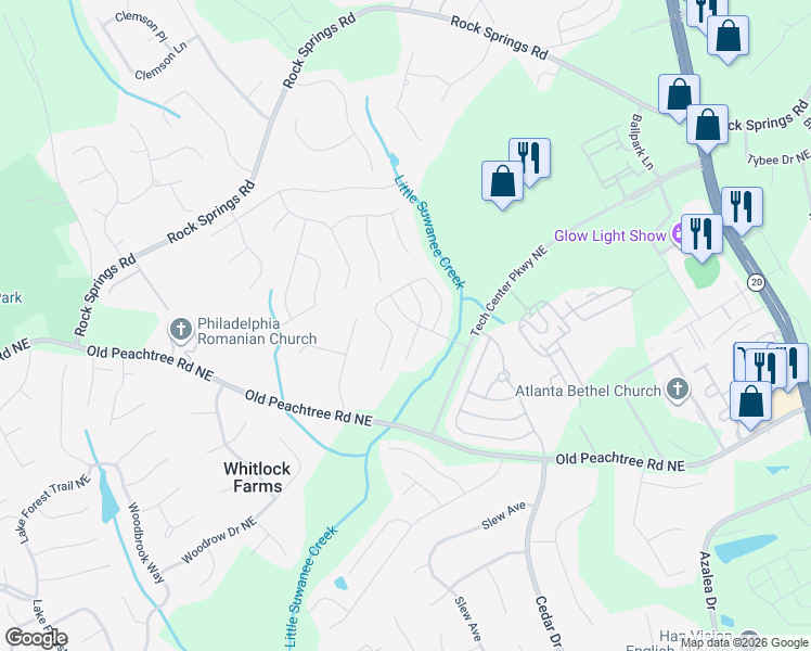map of restaurants, bars, coffee shops, grocery stores, and more near 965 Pierce Brennen Drive Northeast in Lawrenceville
