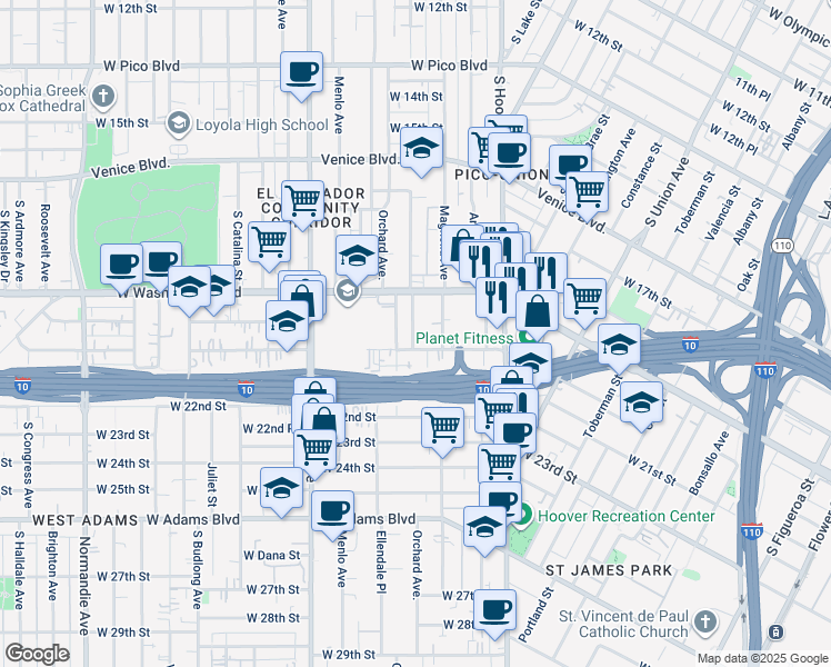 map of restaurants, bars, coffee shops, grocery stores, and more near 2002 Magnolia Avenue in Los Angeles