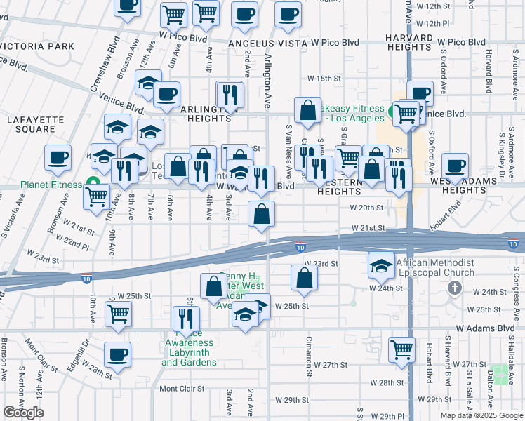 map of restaurants, bars, coffee shops, grocery stores, and more near 2011 Arlington Avenue in Los Angeles