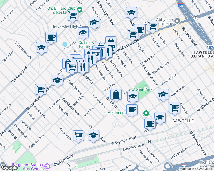 map of restaurants, bars, coffee shops, grocery stores, and more near in Los Angeles