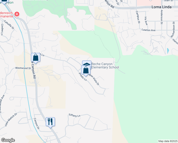 map of restaurants, bars, coffee shops, grocery stores, and more near 3101 Canyon Vista Drive in Colton