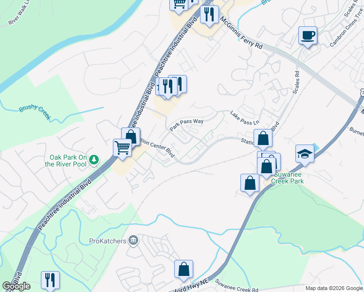 map of restaurants, bars, coffee shops, grocery stores, and more near 3822 Miranda Ct in Suwanee
