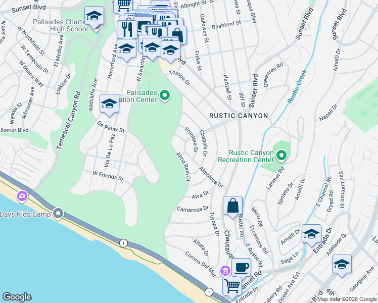 map of restaurants, bars, coffee shops, grocery stores, and more near 604 El Cerco Place in Los Angeles