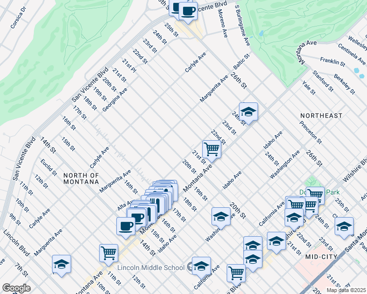 map of restaurants, bars, coffee shops, grocery stores, and more near 616 21st Street in Santa Monica