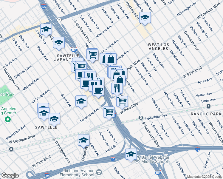 map of restaurants, bars, coffee shops, grocery stores, and more near in Los Angeles