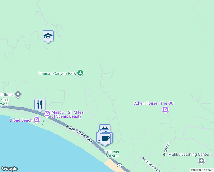 map of restaurants, bars, coffee shops, grocery stores, and more near 30600 Sicomoro Drive in Malibu