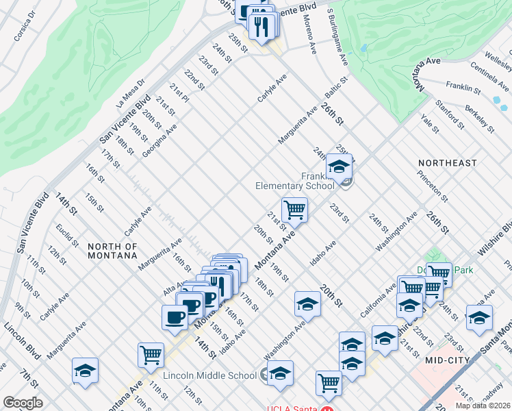 map of restaurants, bars, coffee shops, grocery stores, and more near 616 21st Street in Santa Monica