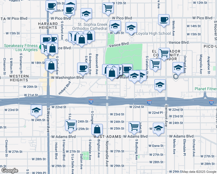 map of restaurants, bars, coffee shops, grocery stores, and more near 1904 Normandie Avenue in Los Angeles