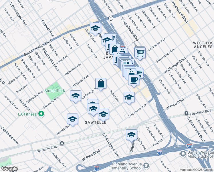 map of restaurants, bars, coffee shops, grocery stores, and more near 2031 Butler Avenue in Los Angeles
